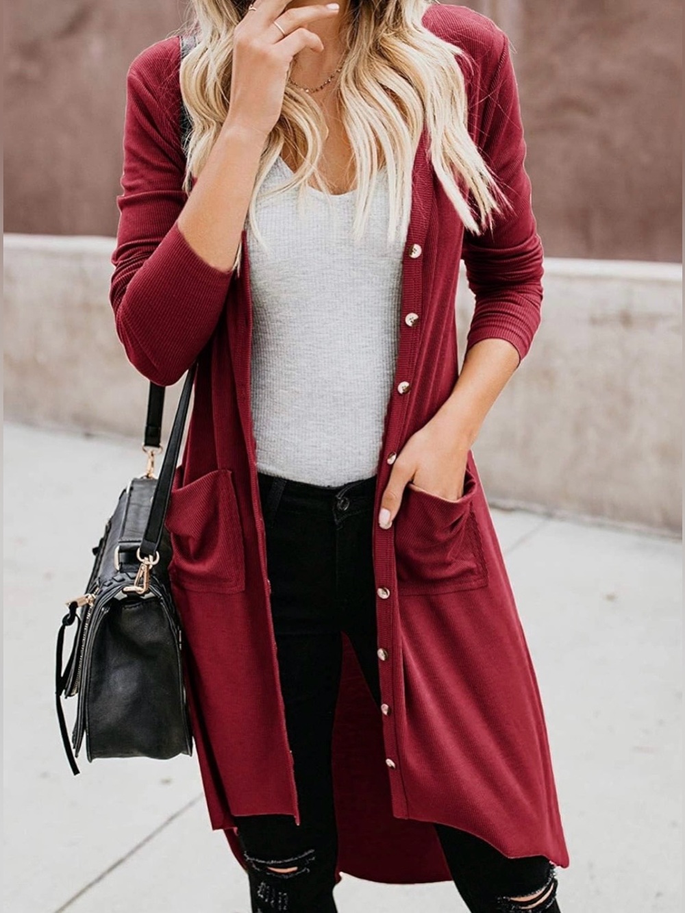 Naggoo Women's Long Cardigan-Button Down High Low with Pockets